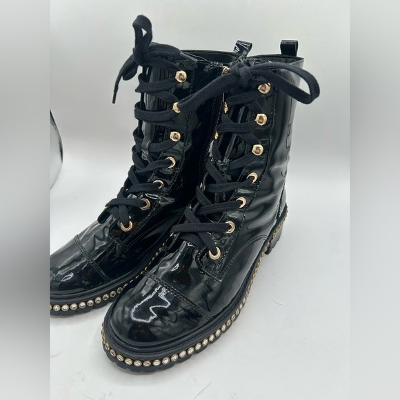 Schutz “Andorra” Black Patent Leather Laced Up Combat Boots W/ Rhinestones SZ 8 - Picture 10 of 14